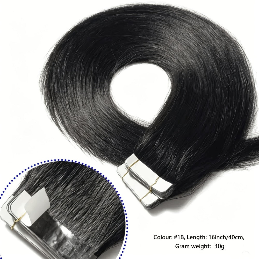 Tape In Hair Extensions Human Hair Straight Natural Black 1B Seamless Skin Weft 10pcs 30g Per Pack 16-24 Inch Women Invisible Blend Volume Length