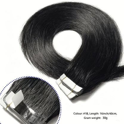 Tape In Hair Extensions Human Hair Straight Natural Black 1B Seamless Skin Weft 10pcs 30g Per Pack 16-24 Inch Women Invisible Blend Volume Length