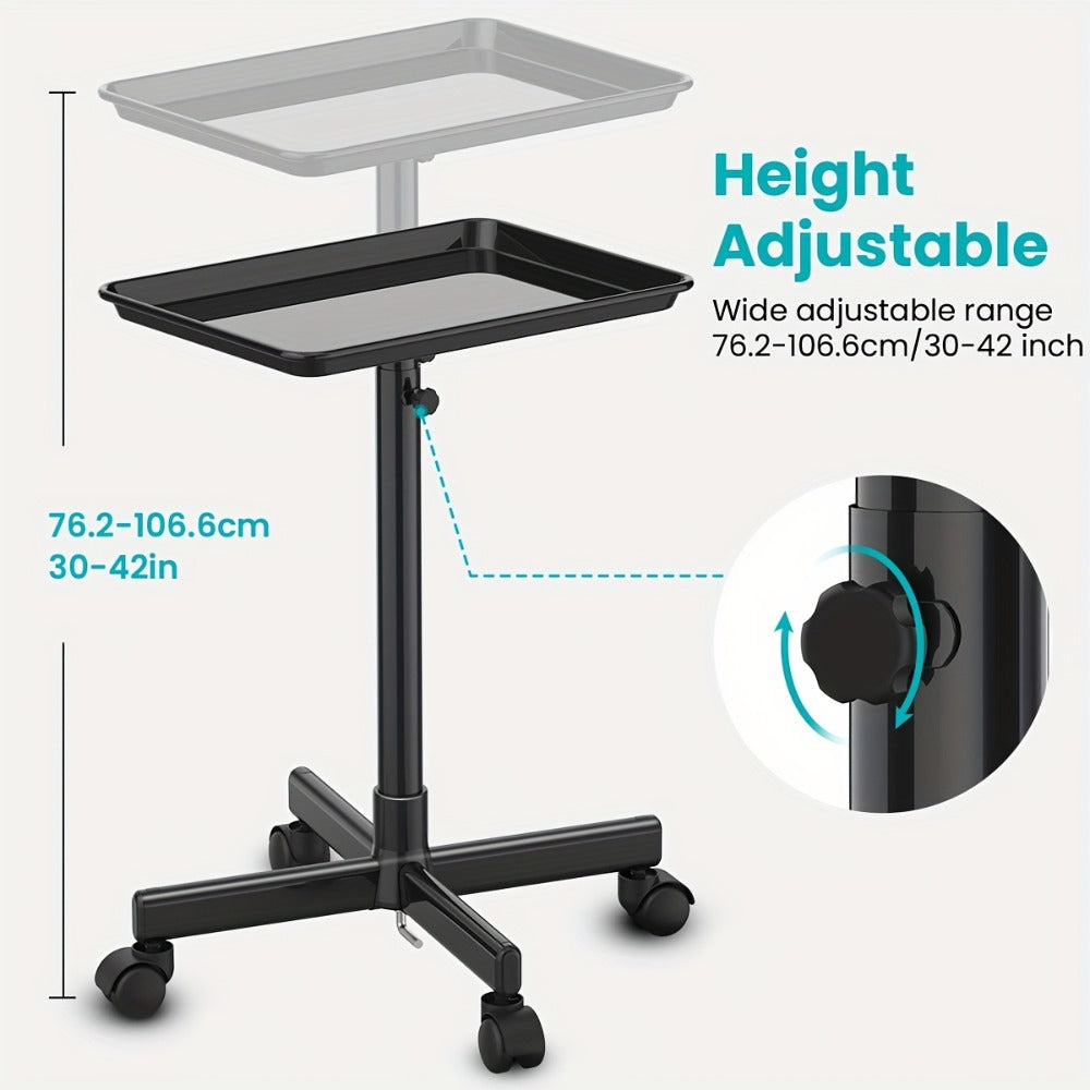 Premium Salon Tray On Wheels, Salon Rolling Tray Trolley For Salon Essentials, Adjustable Height Provides Ample Storage For Hairstylist Tray, Tattoo Tray Use