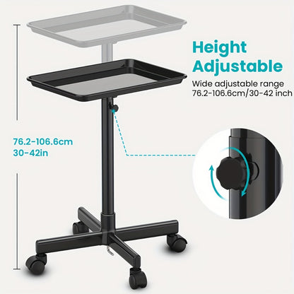 Salon Rolling Tray Cart on Wheels - Adjustable Height 30"-42" Salon Trolley with Removable 18"x13" Tray, 360° Swivel Casters for Hair Stylist Tattoo Esthetician Dentist, Gold & Black