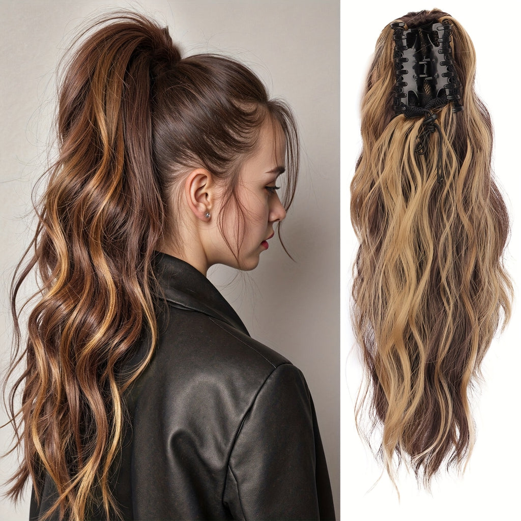 Heat-Resistant Synthetic Curly Water Wave Ponytail Wig for Women - Voluminous Multi-Color Options, Secure Clips for Daily Wear & Festive Occasions, Curly Hair Wig, Versatile Hairpiece, Stylish Hairpiece, Durable Construction, Fashion Accessory