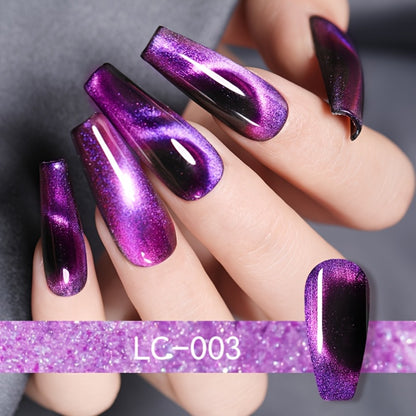 Cat Eye Gel Nail Polish Magnetic Aurora Glitter 8pcs Black Crystal Semi-Permanent Nail Art Gel No Base Color Required 0.24oz Each