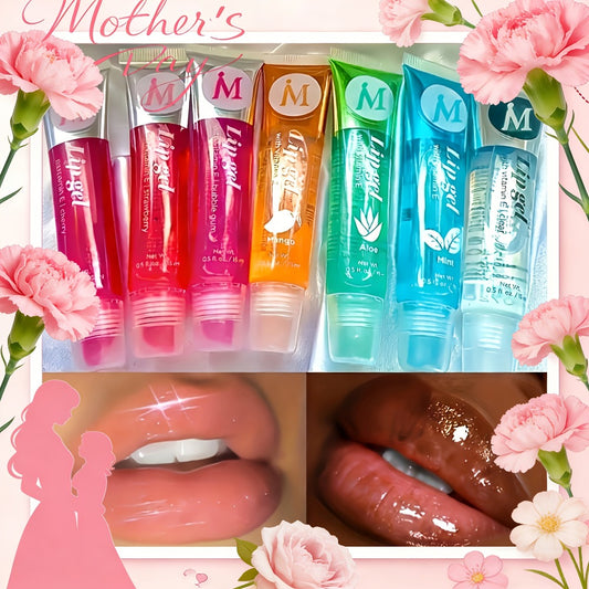 Moisturizing Lip Gloss Set 12pcs Clear Lip Plumping Oil with Plant Squalene VE Rosehip Argan Mint Aloe Coconut Flavors Hydrating Transparent Lip Gloss Gift Set