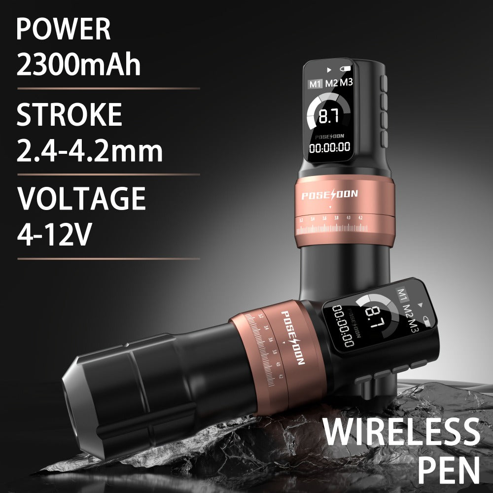 POSEIDON Tattoo Set, Wireless Rotary Tattoo Gun Package, LED Display Tattoo Machine Set Including 20 Tattoo Cartridge Needles And 11 Tattoo Inks, Supplies for Novices