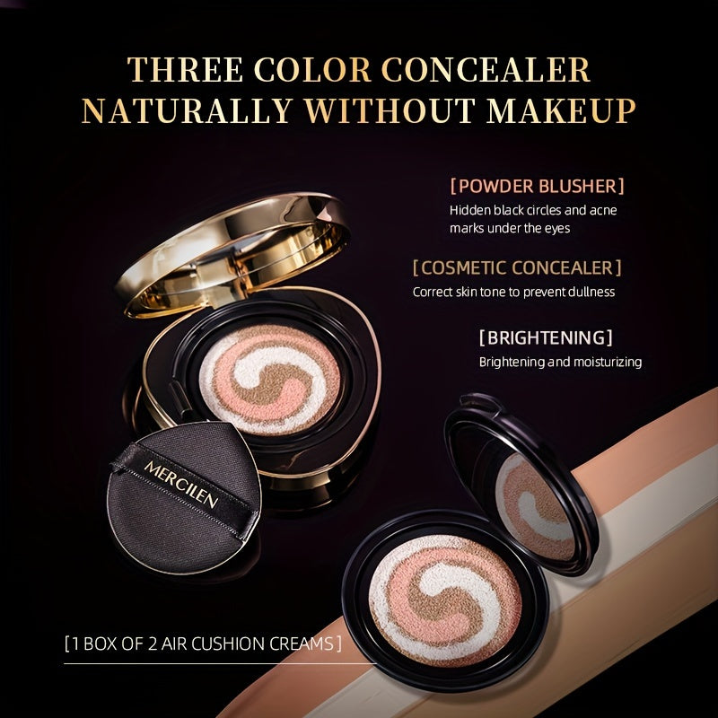 MERCILEN Aqua Flawless BB Cream - 15G*2, Tri-Color Nourishing Air Cushion Foundation with Plant Squalane, Moisturizing & for All Tones with Plant Squalane