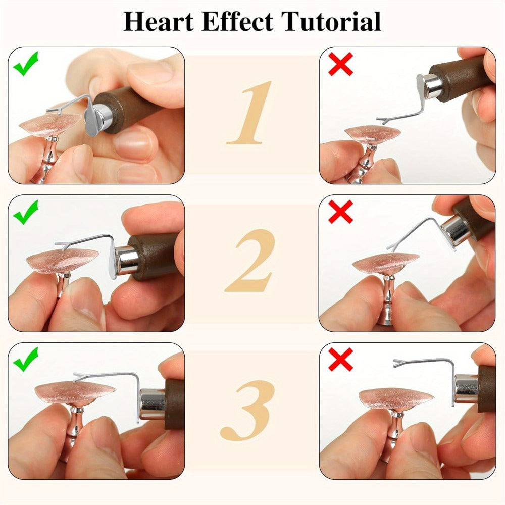 4in 1 Cat Eye Magnet for Nails, Y-Shaped Double Head Cat Eye Gel Nail Polish Magnet, Portable Professional Nail Magnet Stick with Heart Shaped Cat Eye Magnet Tool for Cat Eye Gel Nail Polish, Suitable for Personal DIY, Nail Studio or Nail
