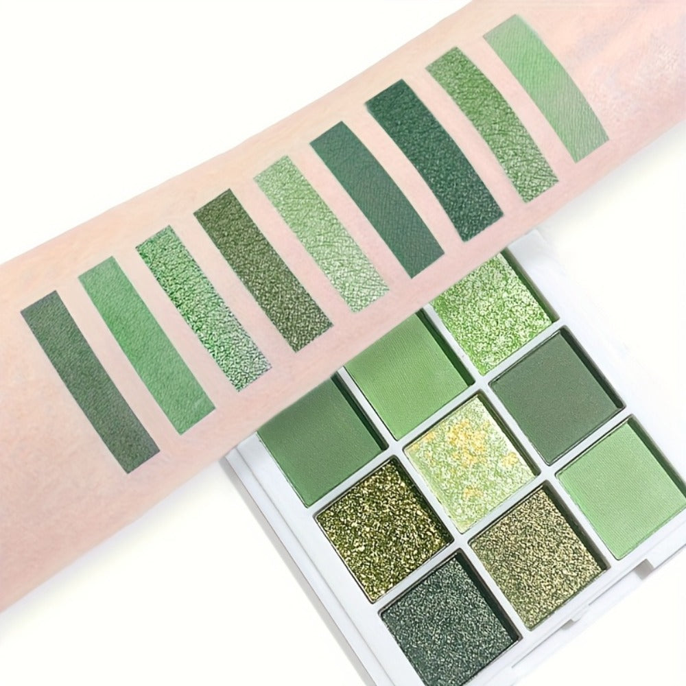 Eyeshadow Palette Green 9 Colors Avocado Forest Green Matte Shimmer Glitter High Pigment Waterproof Eye Shadow Set for Beginners Parties & Daily Wear