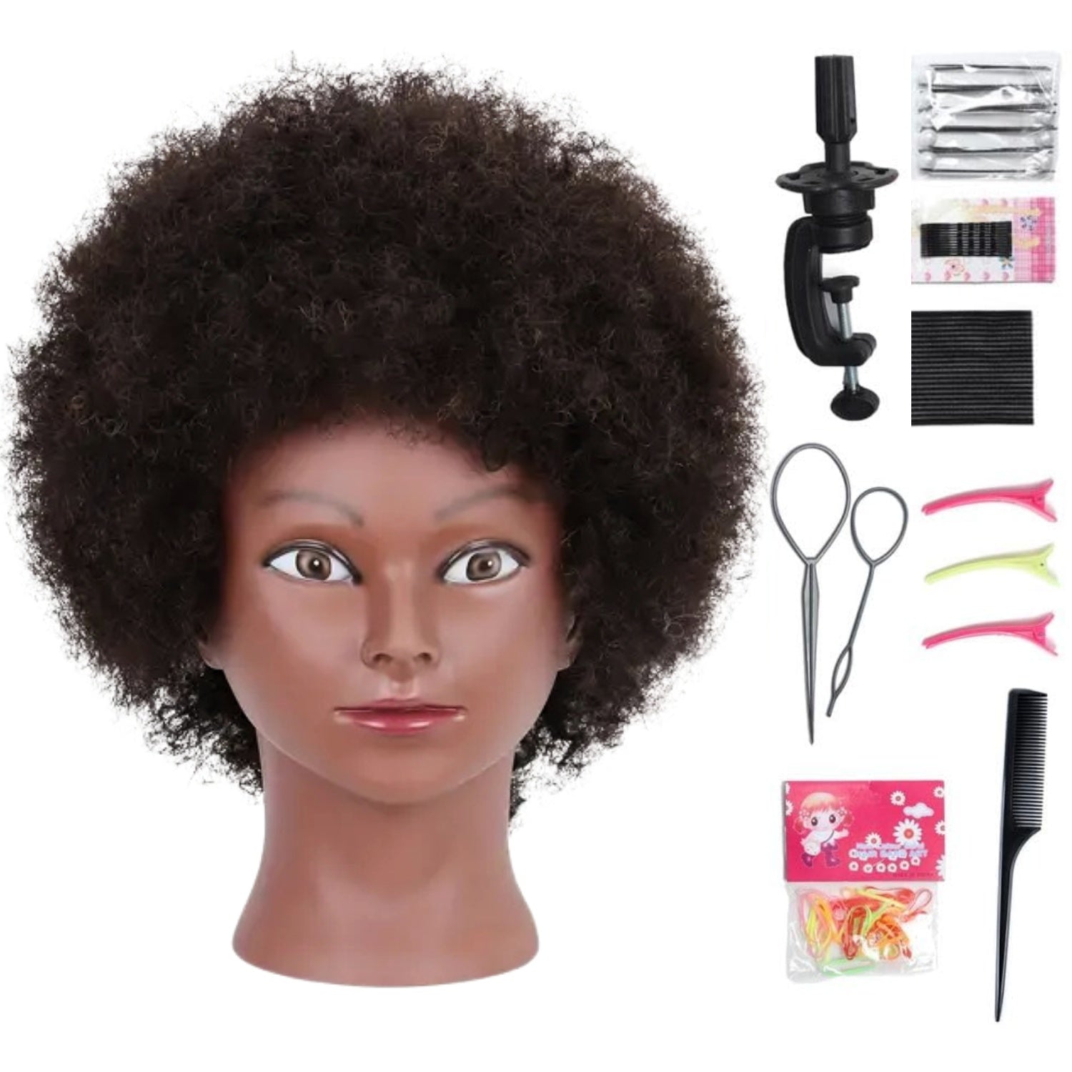 Premium Mannequin Head with Short Afro Curly Hair Human Hair for Hairdresser Practice Trainning Hair Additions with Free Clamp for Valentine'S Day Mother'S Day Spring Season Gift