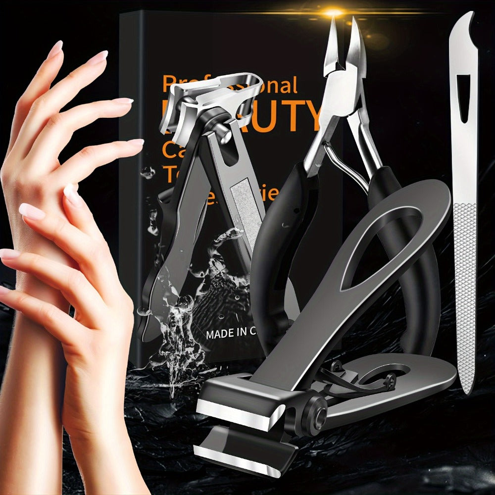 Heavy Duty Thick Toenail Clippers Set - Wide Jaw Opening Straight Nail Clipper, Angled Nail Clipper And Nail File, Large Nail Clippers For Men Seniors Women
