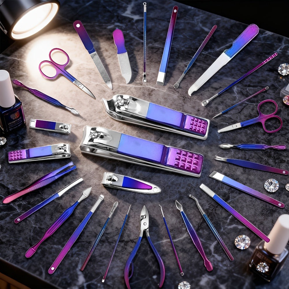 9/18/30/60pcs Manicure Set | Gradient Purple-Blue, Black, Pink, Dark Green Options | Professional Nail Clipper & Pedicure Kit | Portable Travel Grooming Tools For Cuticle Trimming & Nail Care | Ideal Valentine'S Day & Spring Festival Gift For Her