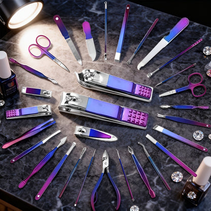 Manicure Set 9 18 30 60pcs Professional Nail Clipper Pedicure Kit Portable Travel Grooming Tools — Cuticle Trimmer Nail File Nail Care Gift Set for Women Girls, Gradient Pink Black Green