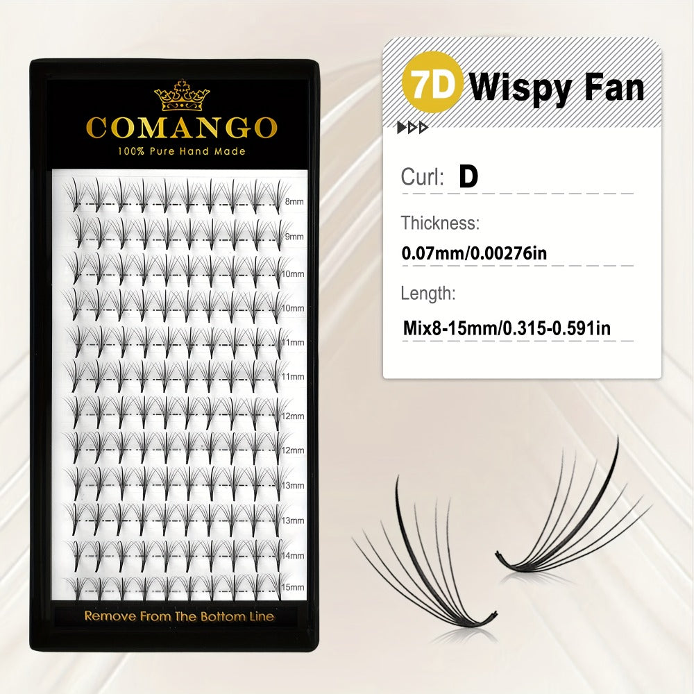 CoMango 120Fans Premade Wispy Fan Lashes - 5D/7D/9D Volume, Individual Sandwich Faux Mink Spike Stem, Fluffy Pointy Base, Natural Look, Options for Beginners, Beginner Eyelash Extensions, Fluffy Lash Extensions, Curlable Lashes Durable Adhesive