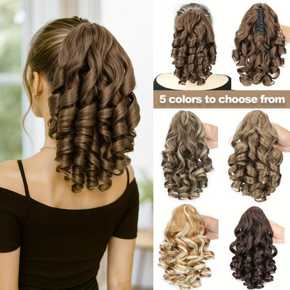 Clip In Ponytail Hair Extension Curly Wave Synthetic Hairpiece 14 Inch for Women No Glue Daily Wear Parties Weddings Multi Color