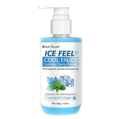Cooling Body Cream with Mint Extract & Hydrolyzed Collagen - Hydrating Moisturizer for Dry Rough Skin Non-Greasy Lightweight Hypoallergenic Formula for All Skin Types Unisex