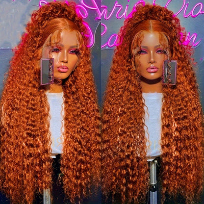 Lace Front Wig Human Hair 13x4 HD Lace Frontal Ginger Orange Straight Pre Plucked 180% Density 32 Inch Colored Wigs for Women