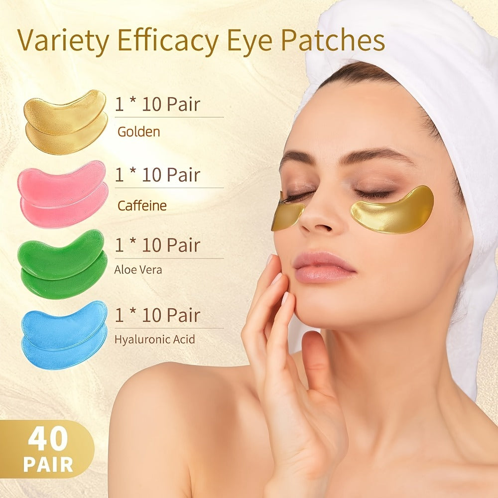Under Eye Mask Patches 40 Pairs Collagen Caffeine Aloe Vera 4 Types Eye SPA Multi-Color Moisturizing Daily Eye Care Gift Set for Women All Skin Types