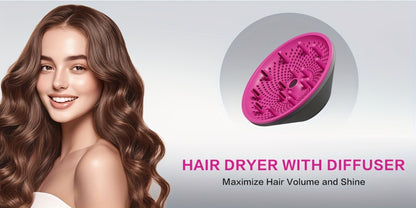 Hair Dryer with Diffuser for Curly Hair 1875W Ionic Blow Dryer - Lightweight Portable Professional Styling for Women Men Travel Gift Gray White