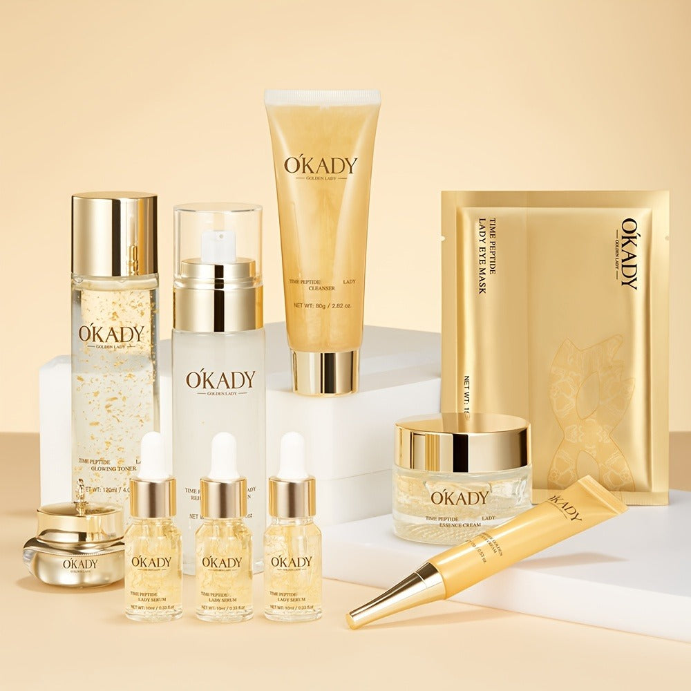 24K Gold Polypeptide Skin Care Set for Women - Complete Day & Night Skincare Routine with Peptides - Anti-Aging Face Care Kit for All Skin Types - Luxury Gift Set
