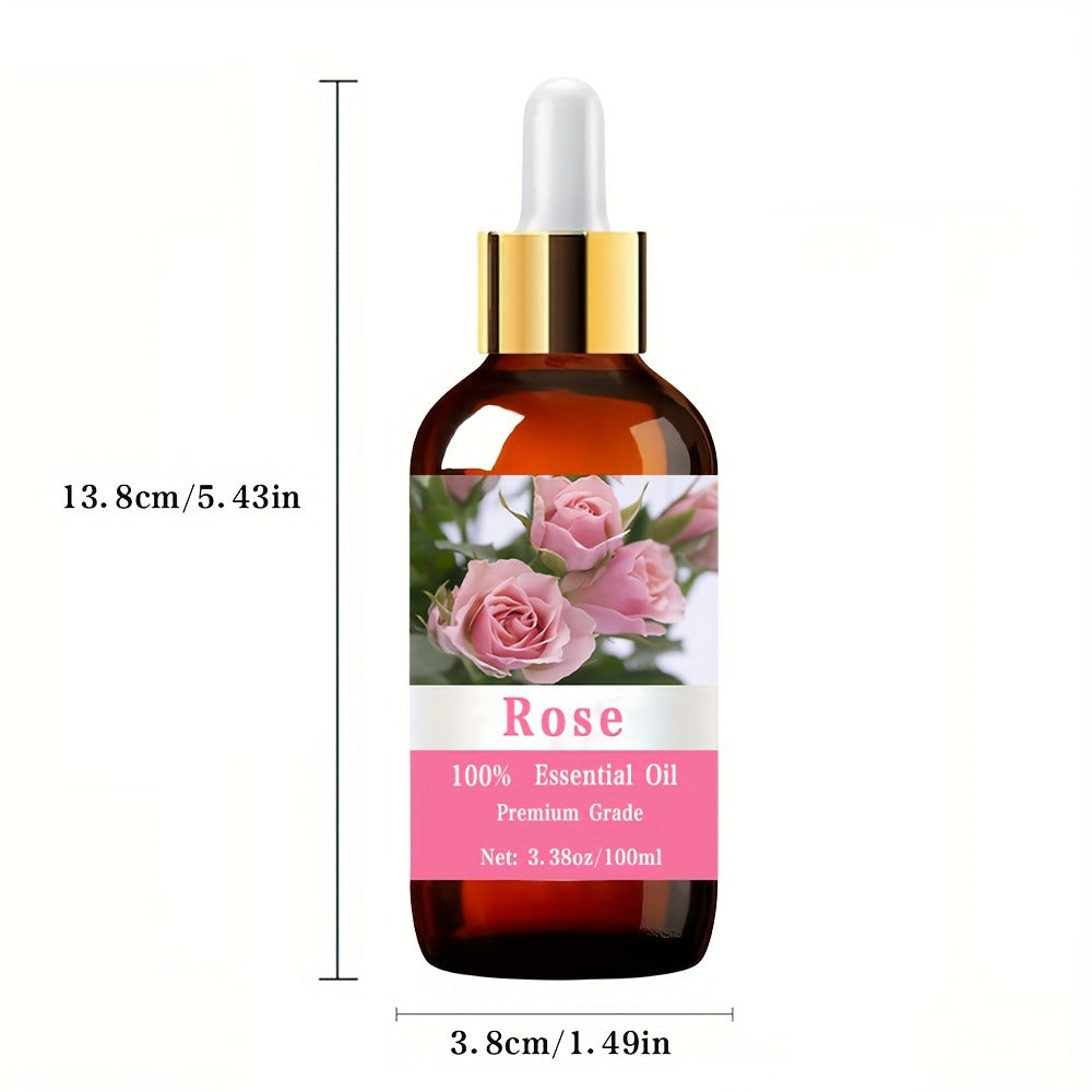Rose Essential Oil, 100ml/3.38fl.oz, 100% Pure Care Grade for Nail, Hair & Skin Care, Massage, Moisturizing Massage Essential Oil for Men & Women, Meditation Gift, Perfect Christmas Gift