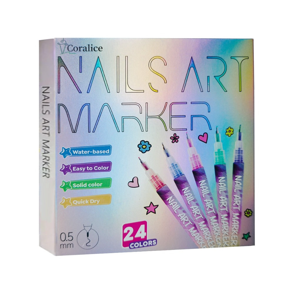 1Set 24-Color Nail Art Pens, Nail Art Pen, 3D Doodle Nail Art Pen, Nail Art Pen Set, Quick Drying, Suitable for Home And Salon, Details And Design