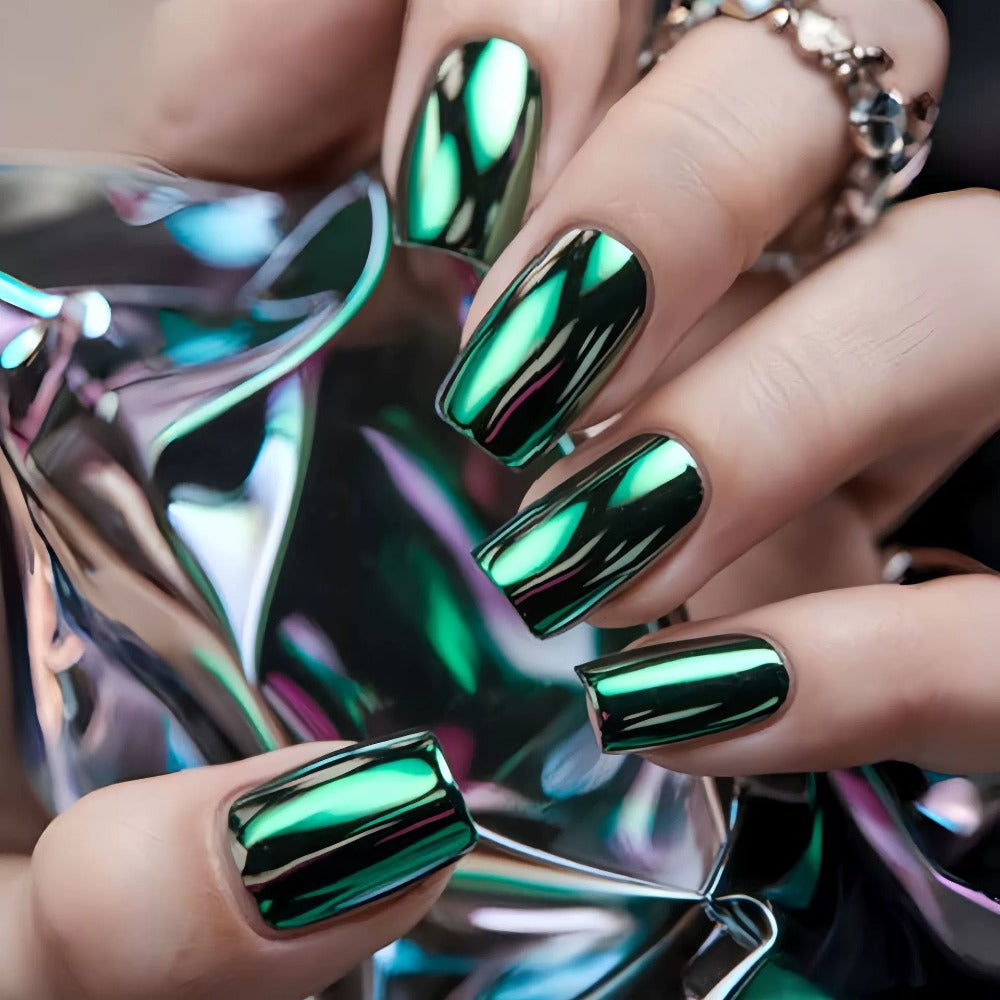 216pcs (9pcs) Solid Color Cool Almond Shaped Nail Pressure Purple, Pink, Silvery, and Golden Gradient Fake Nails, French Style Pointed Fake Nails, Daily and Holiday Nail Full Set Acrylic Nail Glue for And