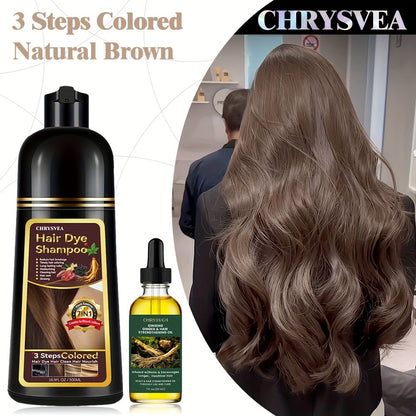 Hair Dye Shampoo & Rosemary Essential Oil Set 7-in-1 — 100% White Hair Coverage, Herbal Formula, Long-Lasting Color, 9 Shades, Unisex, 16.91 oz