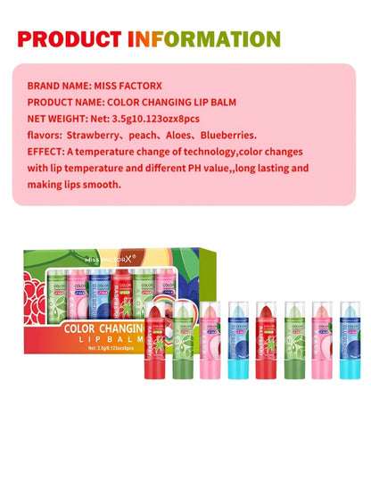 Color Changing Lipstick Set 8 Pcs by Miss Factorx – 12-Hour Long-Lasting, Moisturizing & Anti-Transfer Formula, Charming Mood-Reactive Shades, Perfect Holiday & Birthday Gift