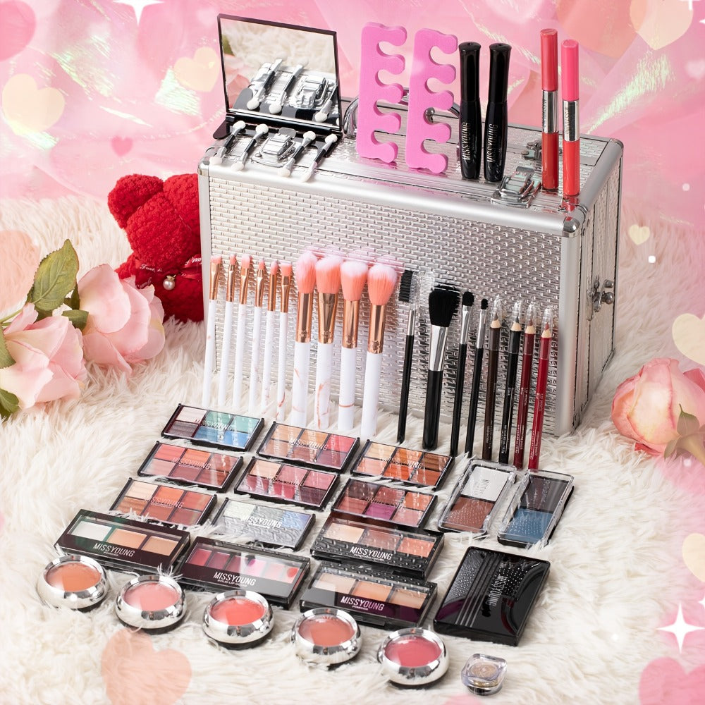 106pcs of Luxury Cosmetics Gift Box, Eyeshadow Palette, Lip Gloss Set Lipstick Concealer Blush Mascara Eyeliner Loose Powder Brush in a Makeup Gift Set, Perfect for Mom, Best Friend, Or Loved One on Birthday