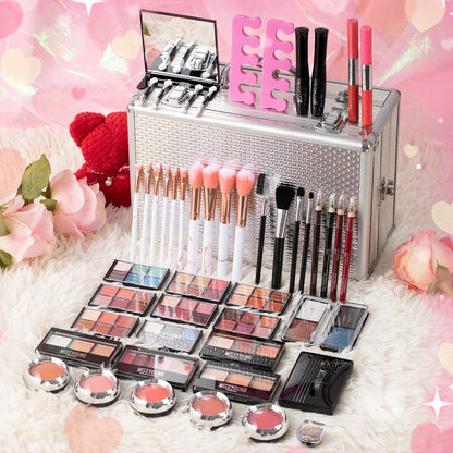 Makeup Gift Set 106 Piece Full Face Kit Eyeshadow Palette Lipstick Lip Gloss Blush Mascara Eyeliner Concealer Brushes Complete Beauty Box