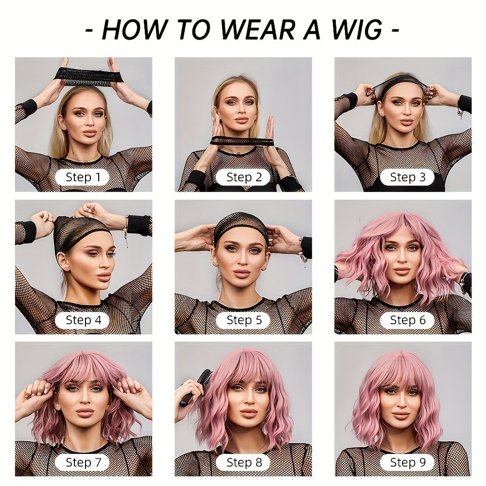 A 24-Inch Synthetic Wig Featuring Black Straight Hair with Orange Highlights And Bangs, Designed with a Headband for Women. It Includes a Dyed Rose Mesh Hat Made of Matte High-Temperature, Perfect for Fashionable And Trendy Everyday Wear. It'S Comfo