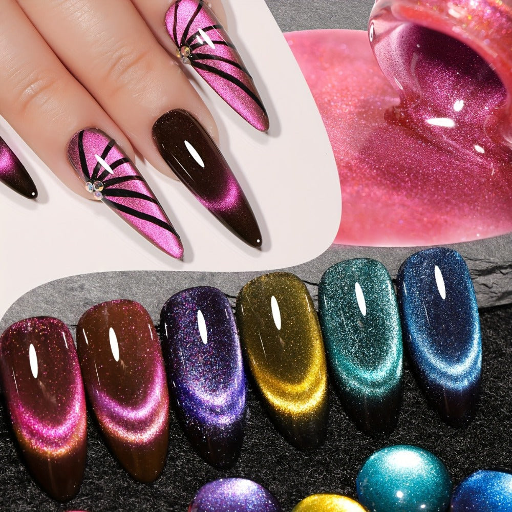 XEIJAYI Photo Frame Bottle Dopamine Cat Eye 6pcs--- Ultra-Bright Dopamine Series Cat Eye Gel Set with, Spring-Summer Fashion Nail Art Kit for Salon DIY Design, Shiny Glossy Stylish Cat Eye Art for Salon Manicure