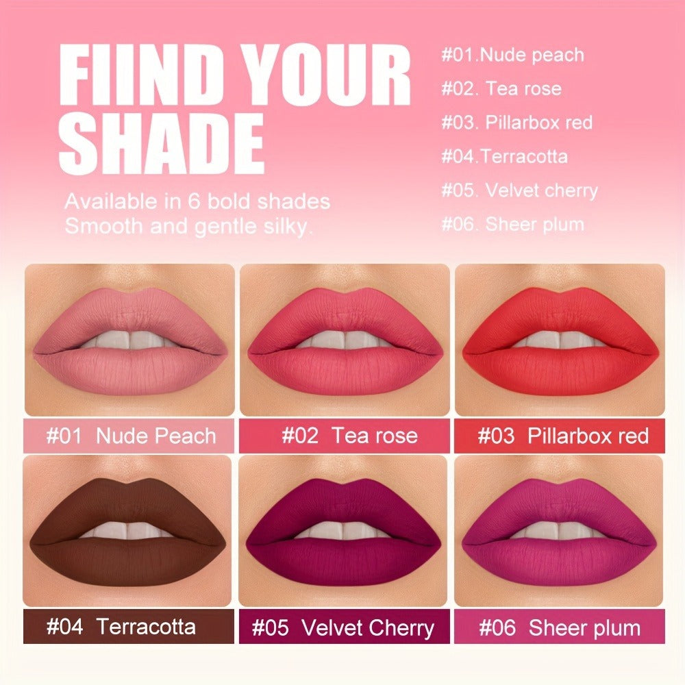 Matte Lipstick Set 6 Colors Waterproof Long Lasting Lip Gloss - Smudge Proof Non-Fading Velvet Lip Color Berry Red Tones for All Skin Types Daily Wear Special Events Holiday Gift
