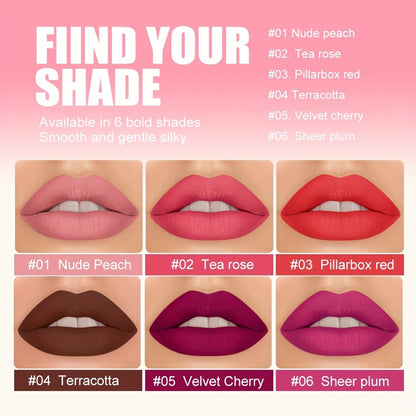 Matte Lipstick Set 6 Colors Waterproof Long Lasting Lip Gloss - Smudge Proof Non-Fading Velvet Lip Color Berry Red Tones for All Skin Types Daily Wear Special Events Holiday Gift