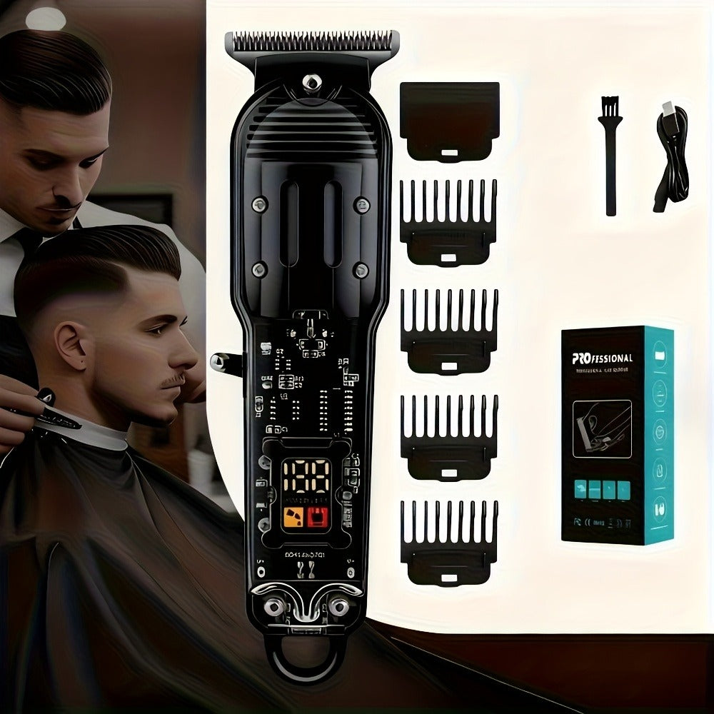 Men' Cordless Hair Clipper & Beard Trimmer with LED Display - USB-C Charging, 4 Attachments Combs (Long Hair Trimmer, Barber-Grade Clipper) - Cordless Shaver Suitable for Home & Travel - Perfect Gift for Men