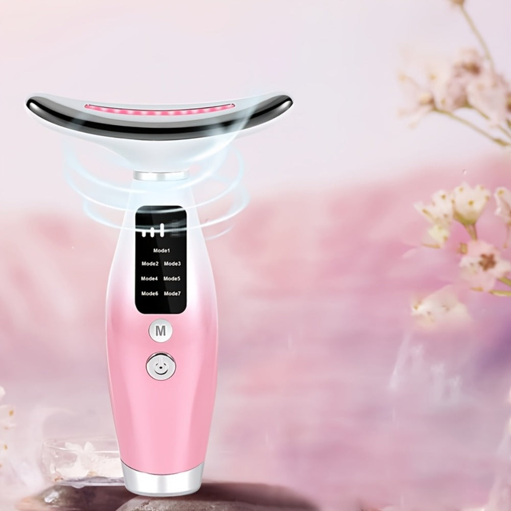 LED Face Neck Shoulder Massager 7-Color Light Therapy Multiple Adjustable Modes USB Rechargeable Facial Beauty Instrument Skin Care Gift for Girls