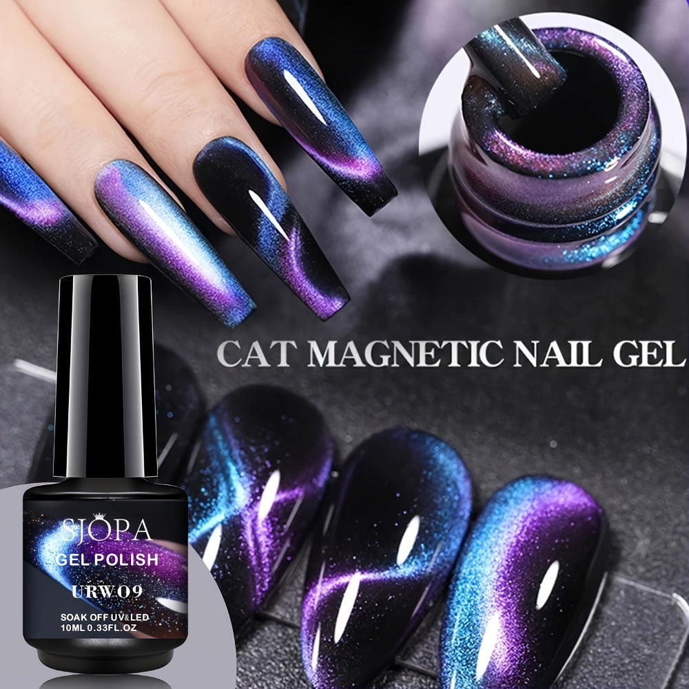 9D Cat Eye Gel Nail Polish - Holographic Rainbow Glitter Nail Polish Blue and Purple, Removable LED Gel Nail Polish for DIY Salon and Home Use, 0.34oz, Paraben Free, Easy to Apply, High Quality Finish, the Perfect Valentine's Day Gift