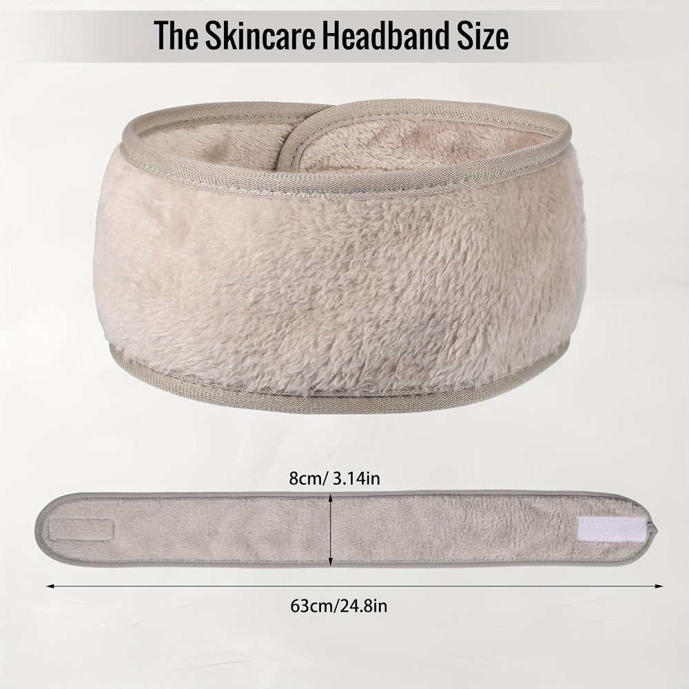 Spa Facial Headbands 9pcs Flannel Face Wash Headband Set Adjustable Solid Color Skincare Makeup Shower Yoga Hair Band for Women Girls Soft Elastic Washable Spa Beauty Accessories