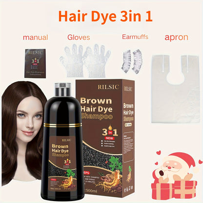Hair Color Shampoo 3-in-1 Ammonia-Free Gray Coverage Natural Herbal Dye Works in Minutes 30-Day Lasting Color 16.91oz for Men & Women All Hair Types