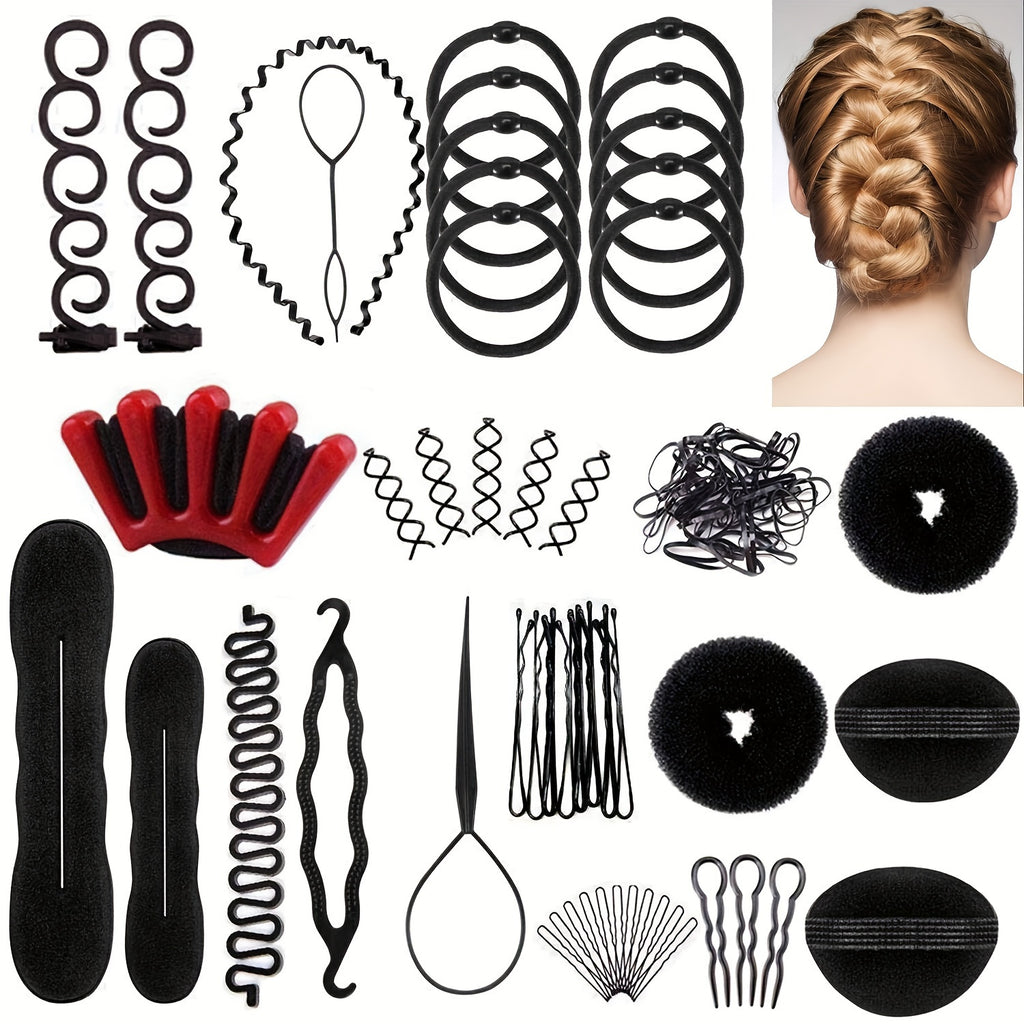 81pcs Set of Hair Curler and Braiding Tool Suit Clip Meatball Head Donut Hair Pulling Pin Bridal Hair Braiding Device Bridal Hair Accessories Styling Braided Hair Braiding Device Headdress