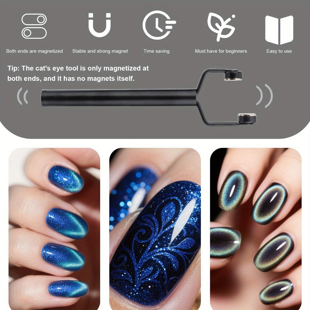 4in 1 Cat Eye Magnet for Nails, Y-Shaped Double Head Cat Eye Gel Nail Polish Magnet, Portable Professional Nail Magnet Stick with Heart Shaped Cat Eye Magnet Tool for Cat Eye Gel Nail Polish, Suitable for Personal DIY, Nail Studio or Nail