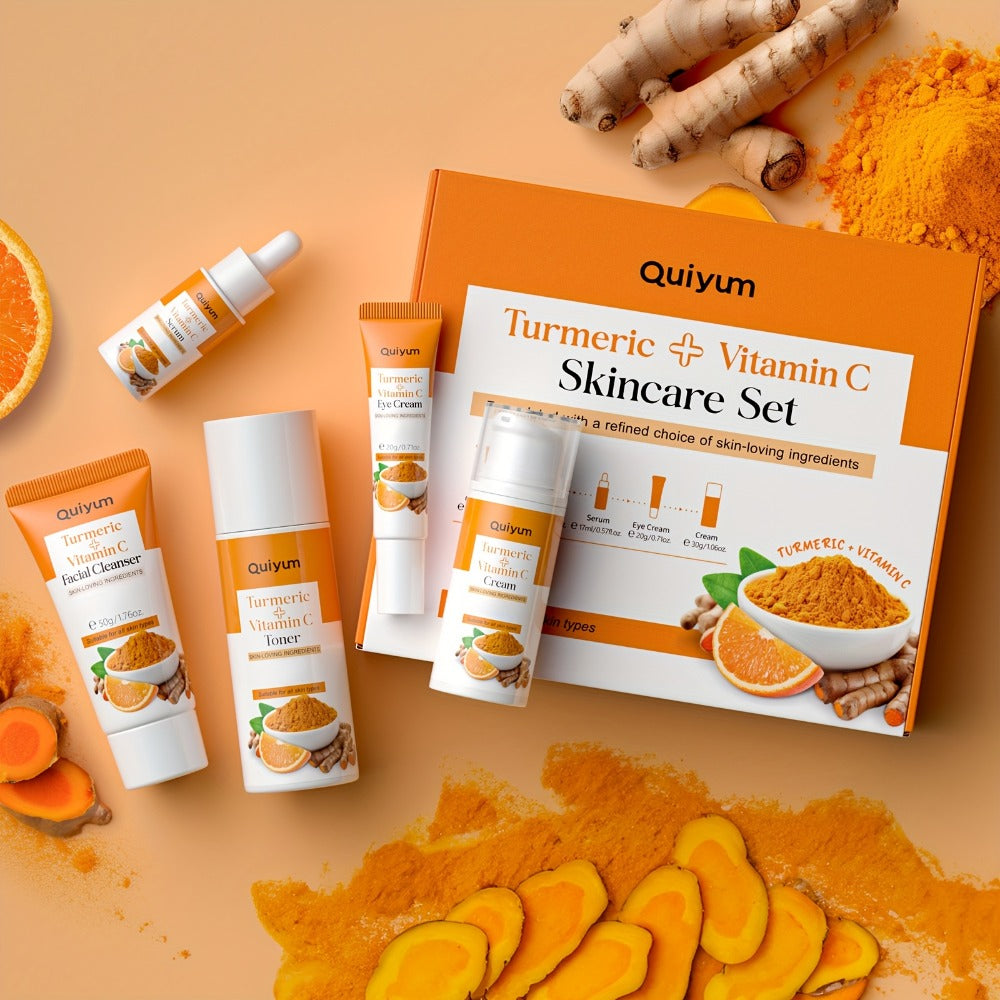 Turmeric And Vitamin C Skincare Set, 5-In-1 Skincare Gift Set with Facial Cleanser, Face Serum, Face Cream, Eye Cream, Toner, Facial Care Kit for Women, Skincare Gift Set Birthday Mother'S Day Christmas Gifts for Women