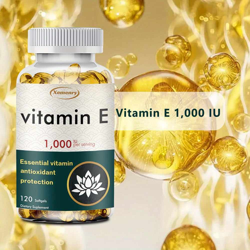 Vitamin E 1000IU - Immune Support, Promotes Hair, Skin, Nails, Eye Health, Gluten-Free Antioxidant Supplements - 120pcs