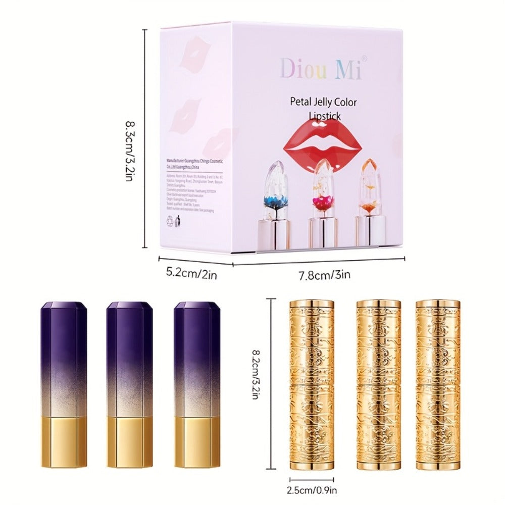 Color Changing Lipstick Set 6-Pack Jelly Flower Lip Balm Temperature Activated Tint Hydrating Squalane Formula Long Lasting Moisturizing Lip Gloss