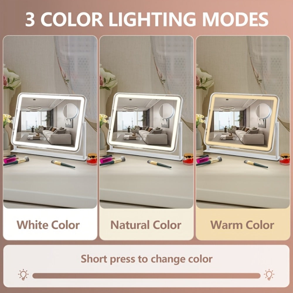 BANBERS Large Illuminated Makeup Mirror with 5X Magnifying Glass Illumination, Smart Touch Table Mirror with 3-color Adjustable Lighting, Suitable for Dressing Tables And Makeup Table Tops