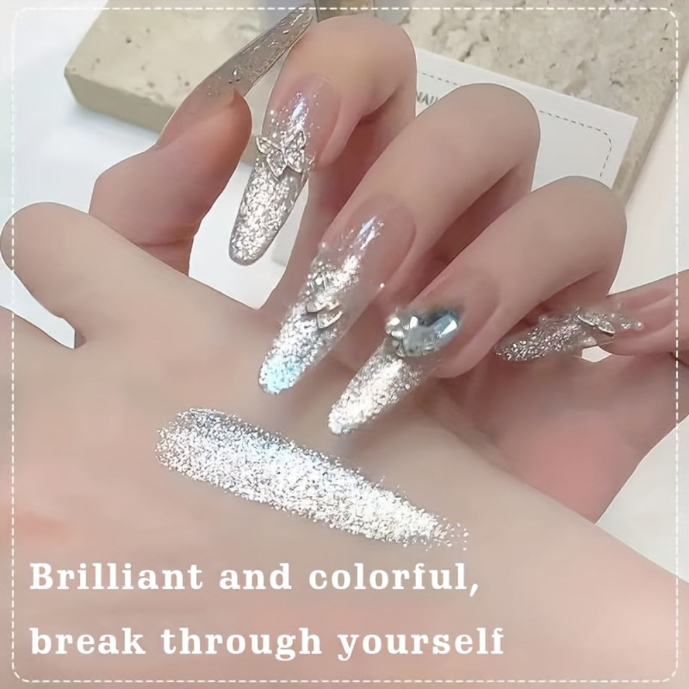 White Elf Glitter Gel Nail Polish, Upgraded Shimmer White Semi-Permanent LED Curing Polygel, Gelly Polish, Shimmer/Glossy/Highshine, Professional/DIY Manicure