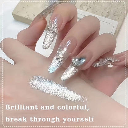 Glitter Gel Nail Polish – White Elf Upgraded Shimmer White, Semi-Permanent LED Curing Polygel, High-Shine Glossy Finish for Professional & DIY Manicure
