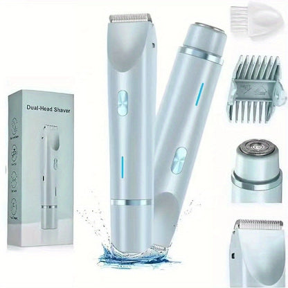 Electric Hair Trimmer 2-in-1 Rechargeable for Women - Dual Head Bikini Razor Face Shaver Body Arms Thighs USB Charging Stainless Steel Blade Cordless Hair Remover
