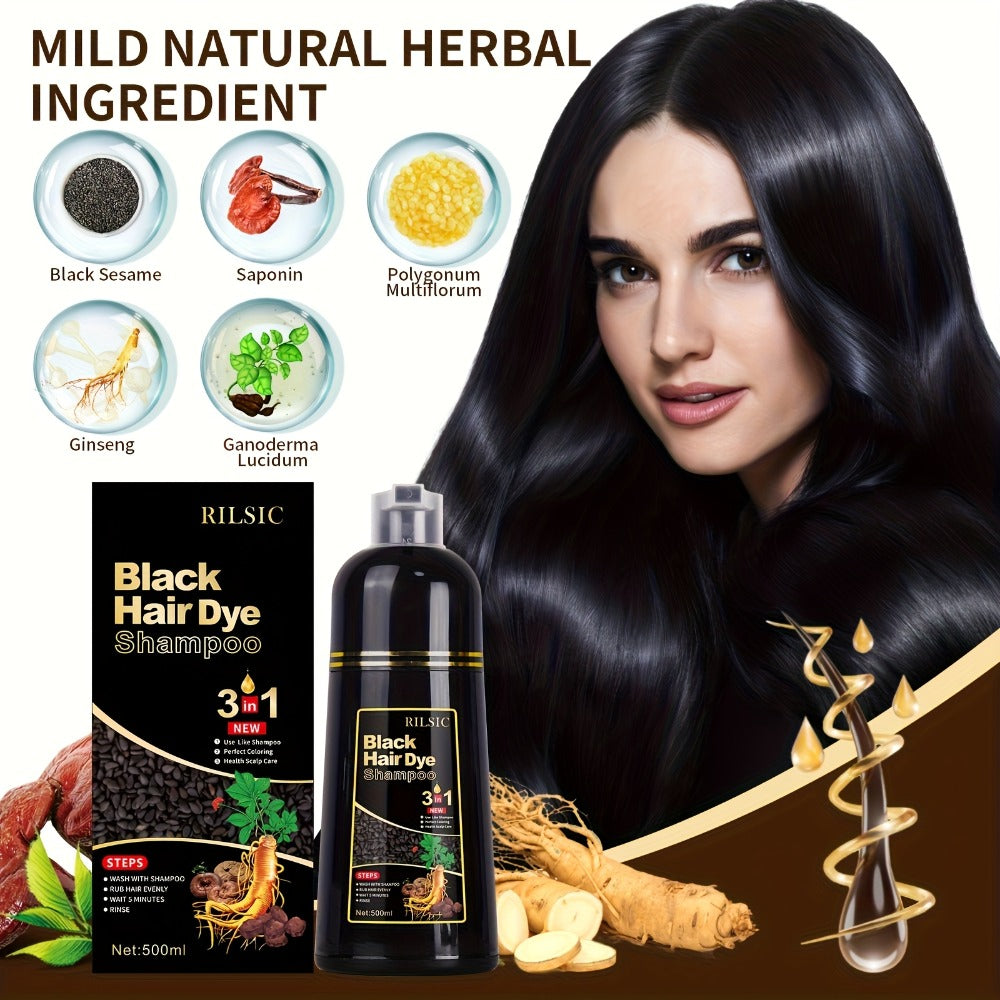 Hair Color Shampoo 3-in-1 Ammonia-Free Gray Coverage Natural Herbal Dye Works in Minutes 30-Day Lasting Color 16.91oz for Men & Women All Hair Types