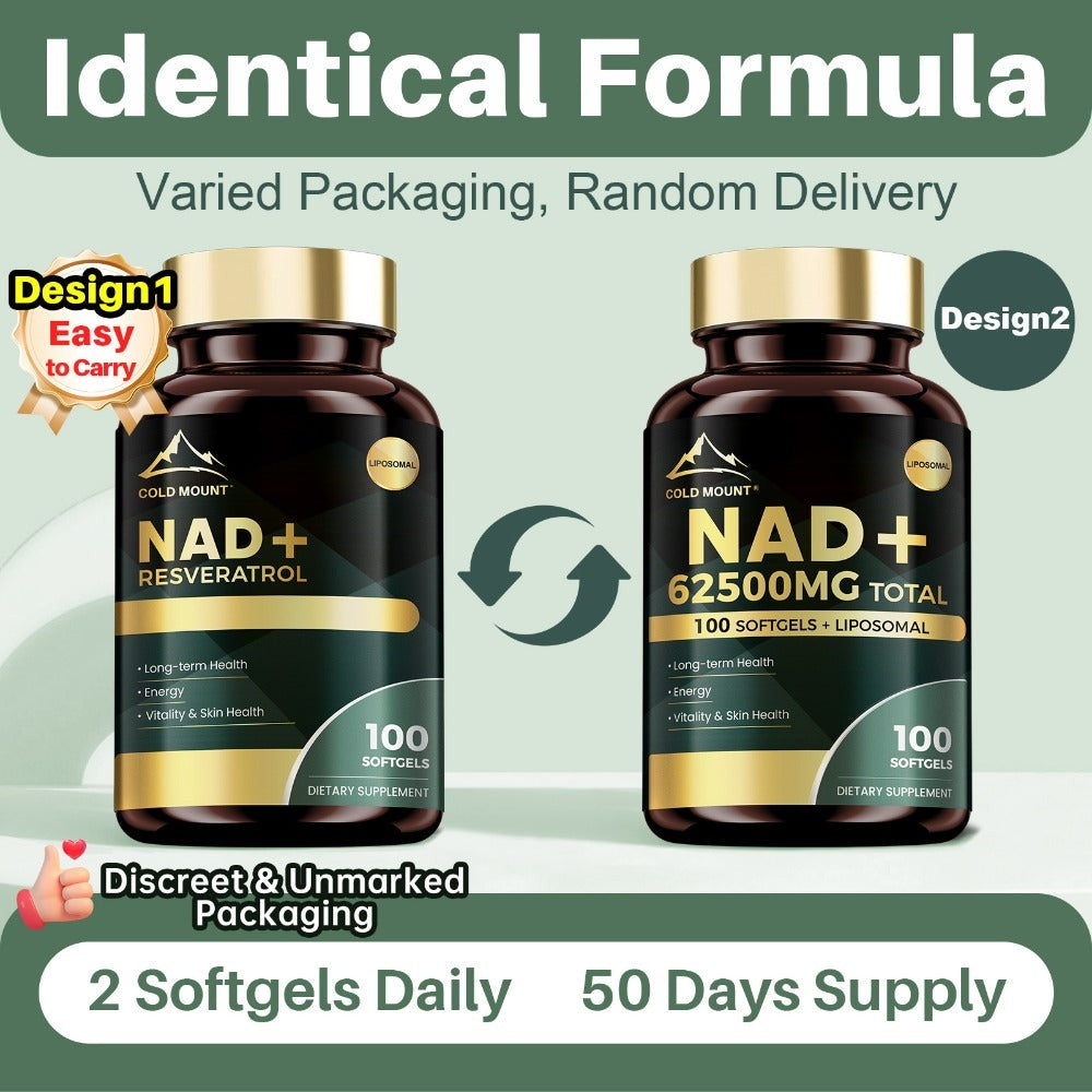 NAD+ Supplement 62500mg - Nicotinamide Riboside & Trans-Resveratrol | for, Repair & | Supports Light, Brain & Healthy Aging | 100 Softgels, 50-Day Supply, Focus Enhancement, Memory Support, High Potency