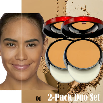 Contour & Foundation Powder Palette 6 Shades Matte Full Coverage Oil Control Waterproof Blush Bronzer Highlighter with Blending Puff Light to Dark Natural Finish